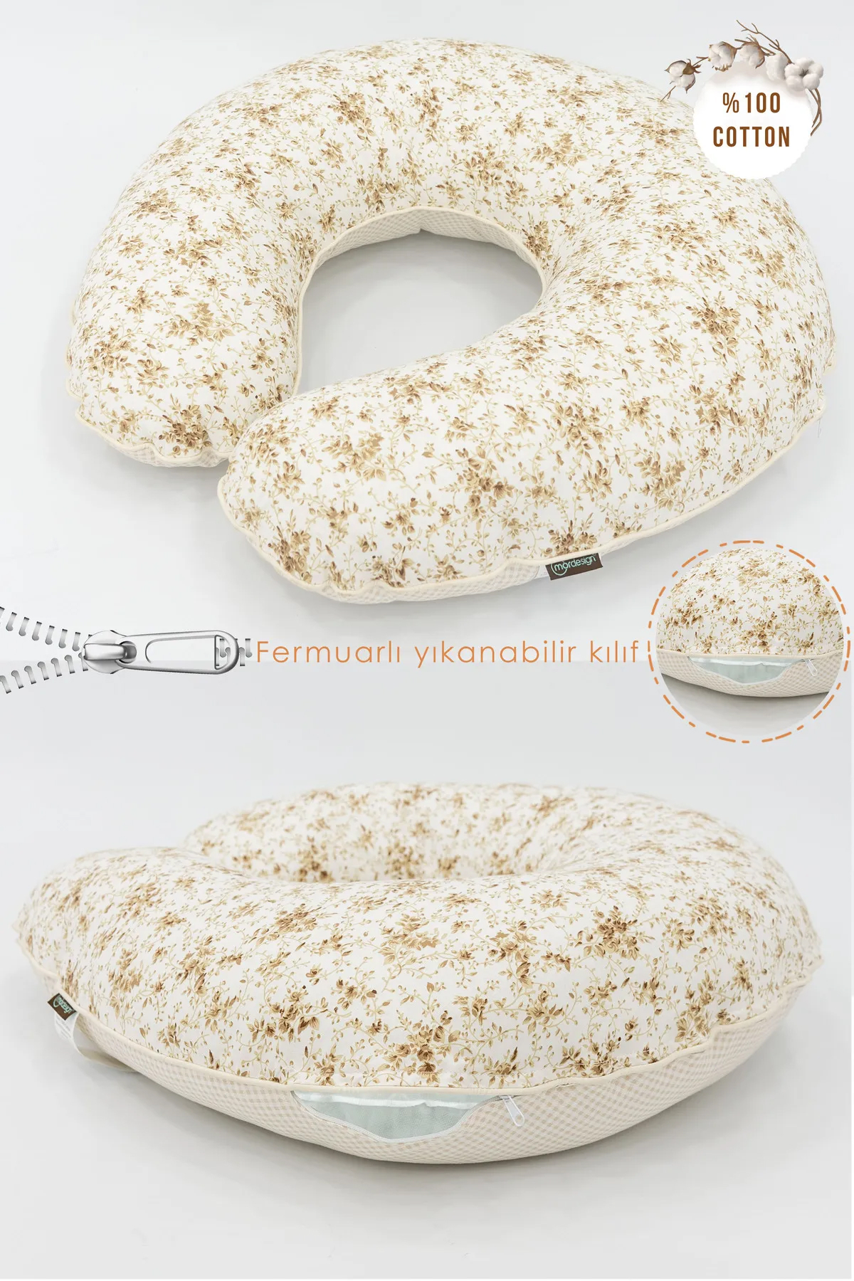 Mordesign Yıkanabilir Açık Kahve Emzirme Yastığı