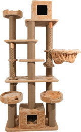Lotus Furniture Pet Series Los Angeles Kule Tipi Hamaklı Tırmalamalı 6 Katlı İç Mekan Mdf-Peluş Kedi Evi Bal Rengi