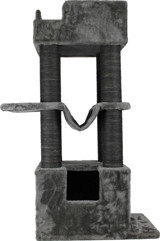 Lotus Furniture Pet Series Cape Town Dikdörgen-Kule Hamaklı Tırmalamalı 3 Katlı İç Mekan Mdf-Peluş Kedi Evi Gri-Kahve