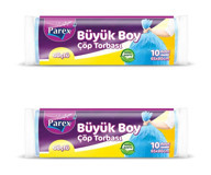 Parex Güçlü Kokulu Büzgülü Büyük Boy 65x80 cm Çöp Poşeti 2x10 Adet Mavi