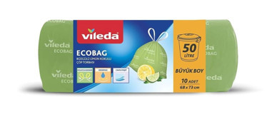 Vileda Ecobag Limon Kokulu Büzgülü Büyük Boy 68x73 cm Çöp Poşeti 10 Adet Yeşil