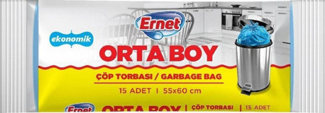 Ernet Ekonomik Kokulu Büzgülü Orta Boy 55x60 cm Çöp Poşeti 15 Adet Mavi