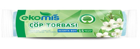 Ekomis Doğa Dostu Kokulu Orta Boy 55x60 cm Çöp Poşeti 15 Adet Mavi