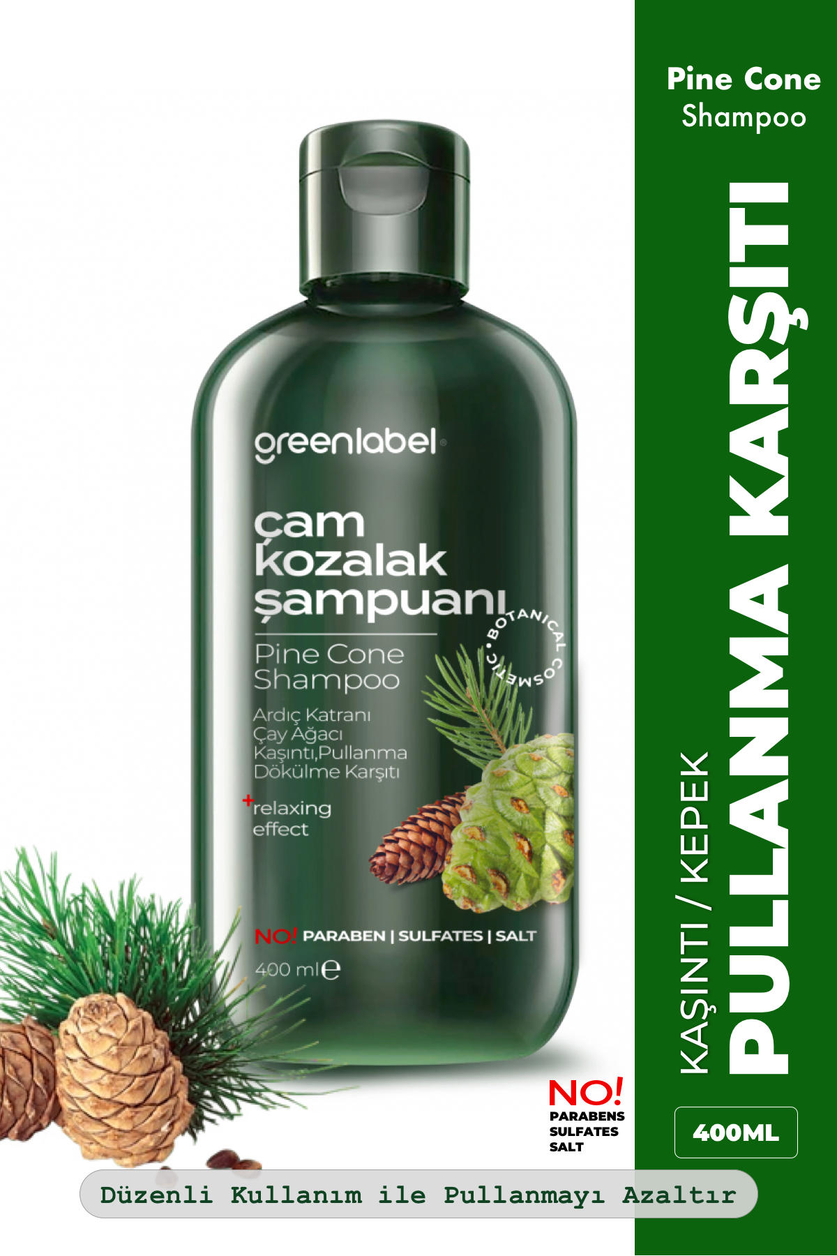Greenlabel Kepek Karşıtı Tüm Saçlar İçin Keratin Çam Kozalak Parabensiz Kremsiz Şampuan 400 ml