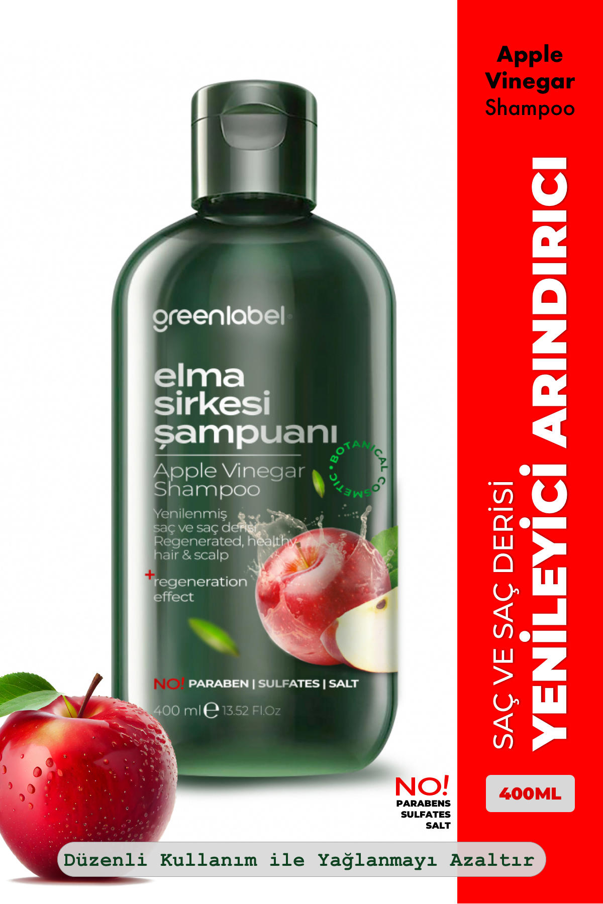 Greenlabel Yenileyici Arındırıcı Tüm Saçlar İçin Elma Parabensiz Şampuan 400 ml
