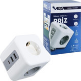 Vea VE-23089 3'lü Soket Kablosuz 3'lü USB Kablosuz Çiftli Akım Korumalı Priz