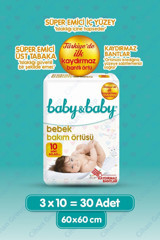 Baby&Baby Alezli Tek Kullanımlık Yapışkanlı Su Geçirmez 60x60 cm 3x10'lu Alt Açma Örtüsü