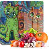 Decovetro Kare Kedi Desenli 30X30 Cam Orta Boy Çok Renkli Kesme Tahtası