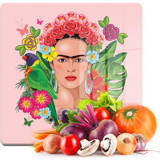 Decovetro Kare Kadın Desenli 30X30 Cam Orta Boy Pembe Kesme Tahtası
