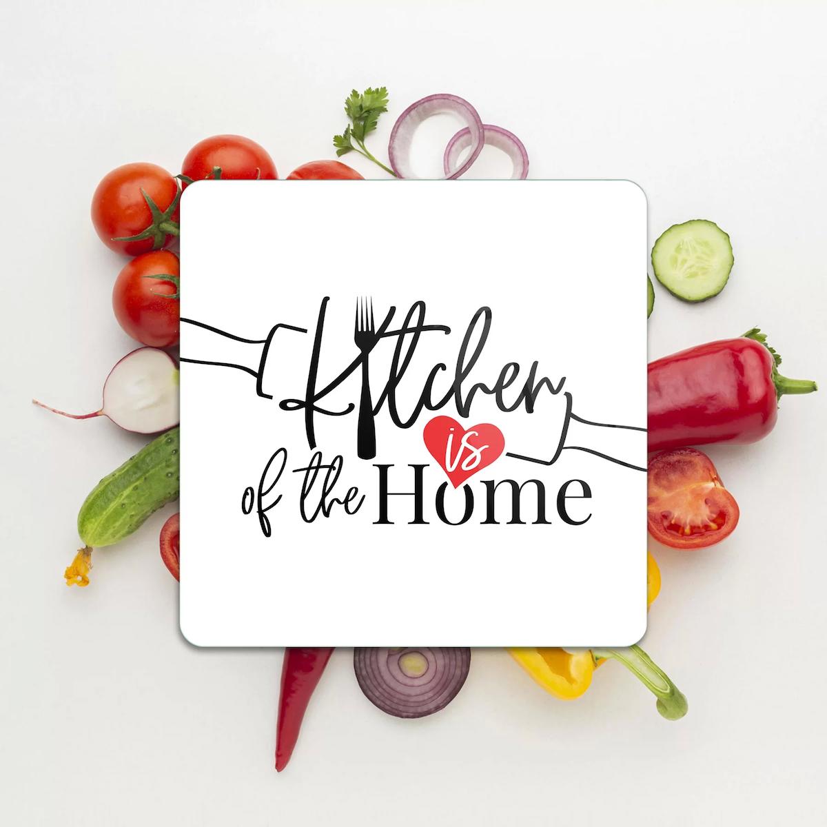 Decovetro Kare Kitchen Love Desenli 30x30 Cam Orta Boy Çok Renkli Kesme Tahtası