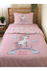 Evmila Çift Taraflı 160x220 cm Unicorn Tek Kişilik Nevresim Takımı Çok Renkli