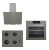 Arçelik AFC 340 G-ADE 606 G-OCD T 651 EG Dijital Gazlı Cam Klasik Set Üstü Davlumbaz 3'lü Ankastre Set Gri