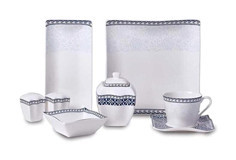 Korkmaz Link Collection 28 Parça Beyaz-Mavi Desenli Porselen Kahvaltı Takımı