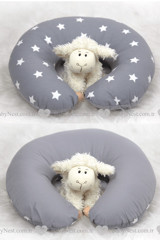 Babynest Yıldız Desen Elyaf Sırt Destekli Yıkanabilir Gri Emzirme Yastığı