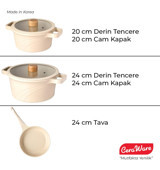 Ceraware Vetta 5 Parça Cam Kapaklı Bakalit Saplı Seramik Tencere ve Tava Seti