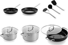 Greenpan Chef's 11 Parça Cam Kapaklı Çelik Saplı Seramik Tencere ve Tava Seti