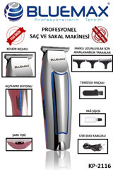 Bluemax KP-2116 Saç Sakal 4 Başlıklı Çok Amaçlı Sinekkaydı Kuru Tıraş Makinası