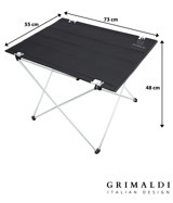 Grimaldi Geniş 73x55 cm Çantalı Dikdörtgen Alüminyum Gövdeli Siyah Kamp Masası