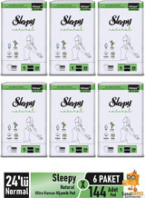 Sleepy Natural Ultra HassasOrganik Antialerjik İnce 24'lü Hijyenik Ped 6 Adet