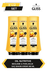 Gliss Oil Nutritive Marula Yağı Parlaklık Veren Saç Kremi 3x360 ml