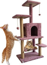 Nursoft Y-01 Oturaklı Katlı 115 cm Kedi Tırmalama Evi Gül Kurusu