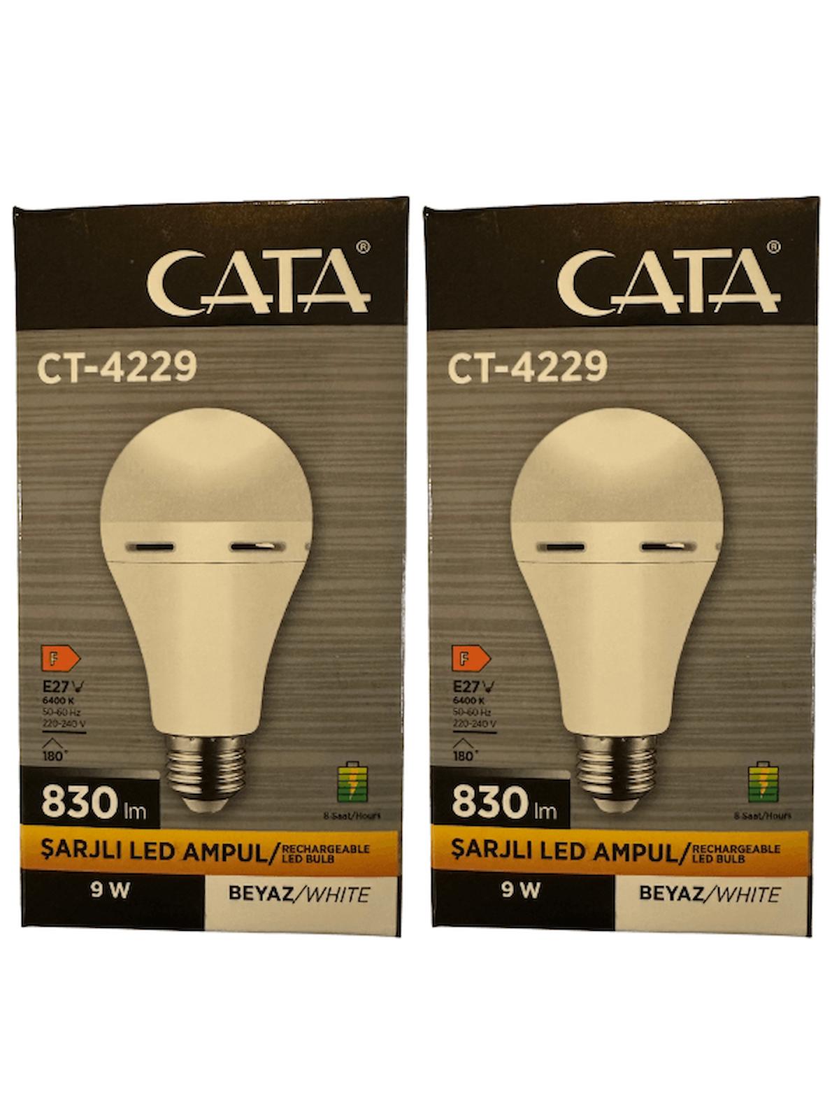 Cata CT-4229 9W 6400K (Beyaz Işık) E27 Duylu Şarjlı Led Ampul (2 Adet)