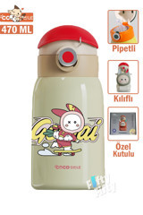 Vagonlife Cocosmile Paslanmaz Çelik 470 ml Pipetli Outdoor Matara Termos Beyaz