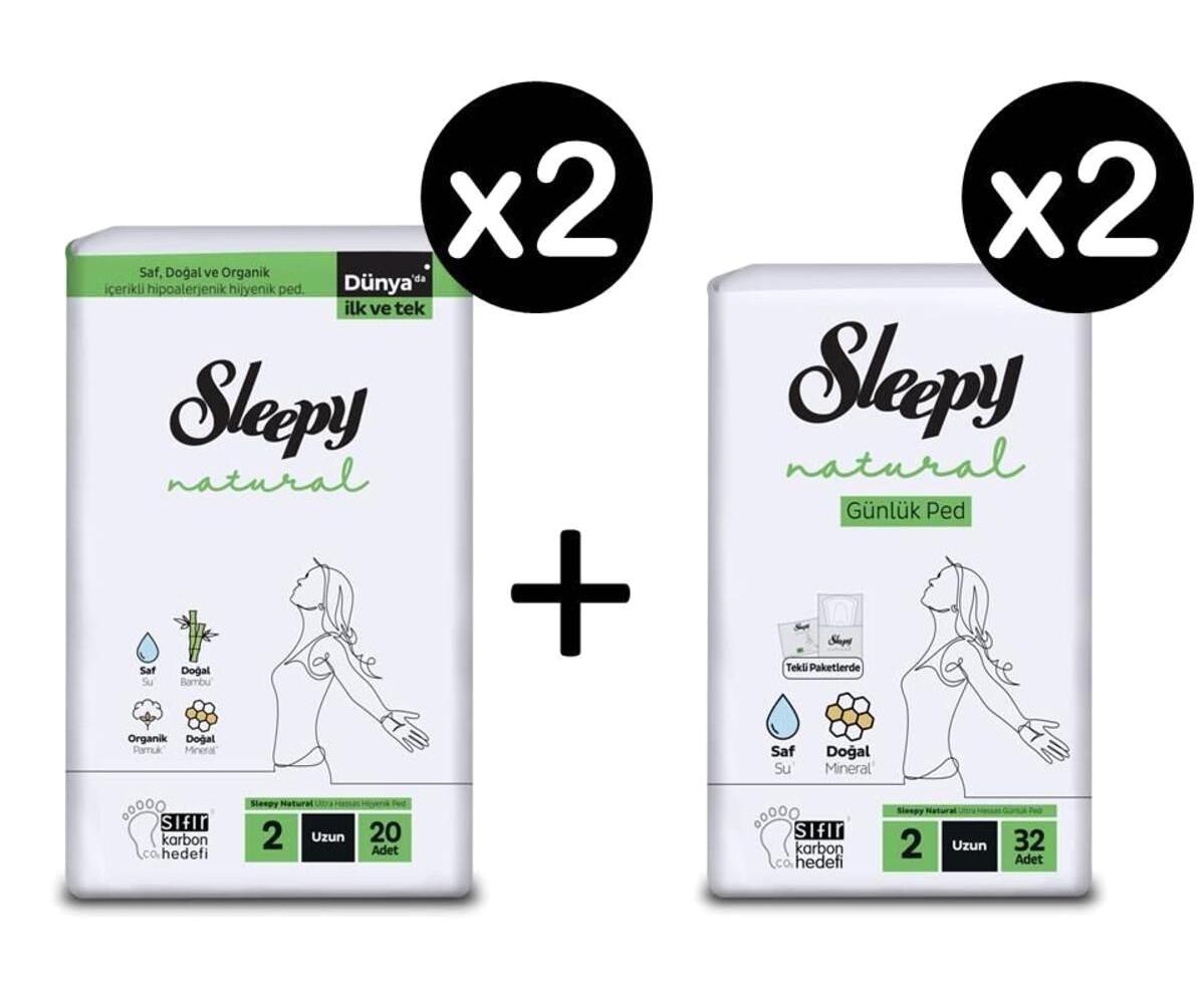 Sleepy Natural Uzun 20'li Hijyenik Ped 2 Adet + Sleepy Natural Uzun 32'li Günlük Ped 2 Adet