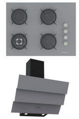 Termikel BH P7194C A - CH S6532C BA Dijital Doğalgazlı Cam Klasik Ocak Davlumbaz İkili Set 2'li Ankastre Set Gri