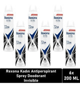 Rexona Invisible Üstün Koruma Pudralı Ter Önleyici Antiperspirant Sprey Kadın Deodorant 6x200 ml