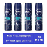 Nivea Dry Fresh Pudralı Ter Önleyici Antiperspirant Sprey Erkek Deodorant 4x150 ml