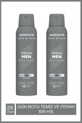 Watsons Fresh Pudrasız Antiperspirant Sprey Erkek Deodorant 2x150 ml