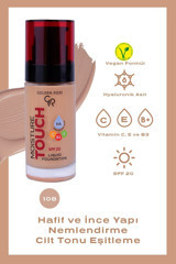 Golden Rose Moisture Touch No:108 Güneş Koruyuculu Vegan Likit Şişe Fondöten 30 ml