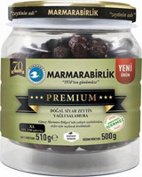 Marmarabirlik Premium Tuzlu Salamura Yağlı Siyah Zeytin Kavanoz 500 gr