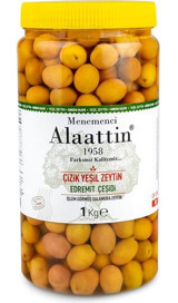 Menemenci Alaattin Tuzlu Çizik Yeşil Zeytin Pet Kavanoz 1 kg