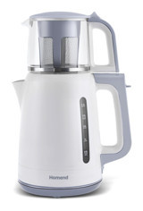 Homend 1756H Otomatik Cam Demlikli 1800 W Işıklı Metal Beyaz Çay Makinesi