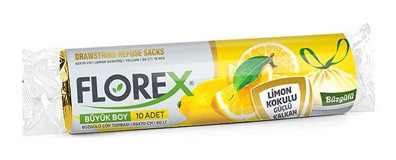 Florex Limon Kokulu Şeffaf Büzgülü Büyük Boy 65x70 cm Çöp Poşeti 10x12 Adet Sarı