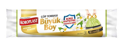 Koroplast Vanilya Kokulu Büzgülü Büyük Boy 65x70 cm Çöp Poşeti 10 Adet Beyaz