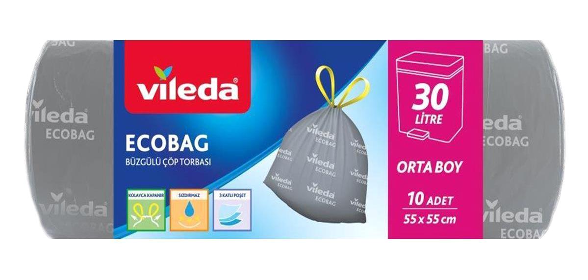 Vileda Şeffaf Büzgülü Orta Boy 55x55 cm Çöp Poşeti 10x12 Adet Gri