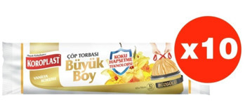 Koroplast Vanilya Kokulu Büzgülü Büyük Boy 65x70 cm Çöp Poşeti 100 Adet Beyaz