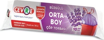 Çevre Lavanta Kokulu Şeffaf Büzgülü Orta Boy 55x60 cm Çöp Poşeti 10x12 Adet Mor