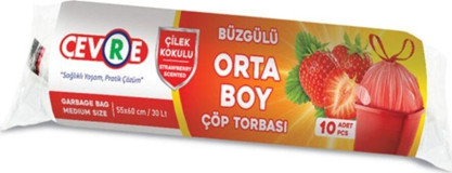 Çevre Çilek Kokulu Şeffaf Büzgülü Orta Boy 55x60 cm Çöp Poşeti 10x12 Adet Pembe