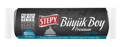Stepy Şeffaf Büyük Boy 65x80 cm Çöp Poşeti 10 Adet Siyah