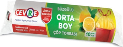 Çevre Limon Kokulu Şeffaf Büzgülü Orta Boy 55x60 cm Çöp Poşeti 10x12 Adet Sarı