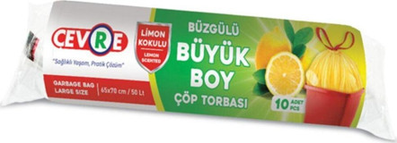 Çevre Limon Kokulu Şeffaf Büzgülü Büyük Boy 65x70 cm Çöp Poşeti 10x12 Adet Sarı