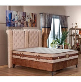 Modamed Aden 150x200 cm Yataklı Başlıklı Çift Kişilik Sandıklı Baza Seti Bej