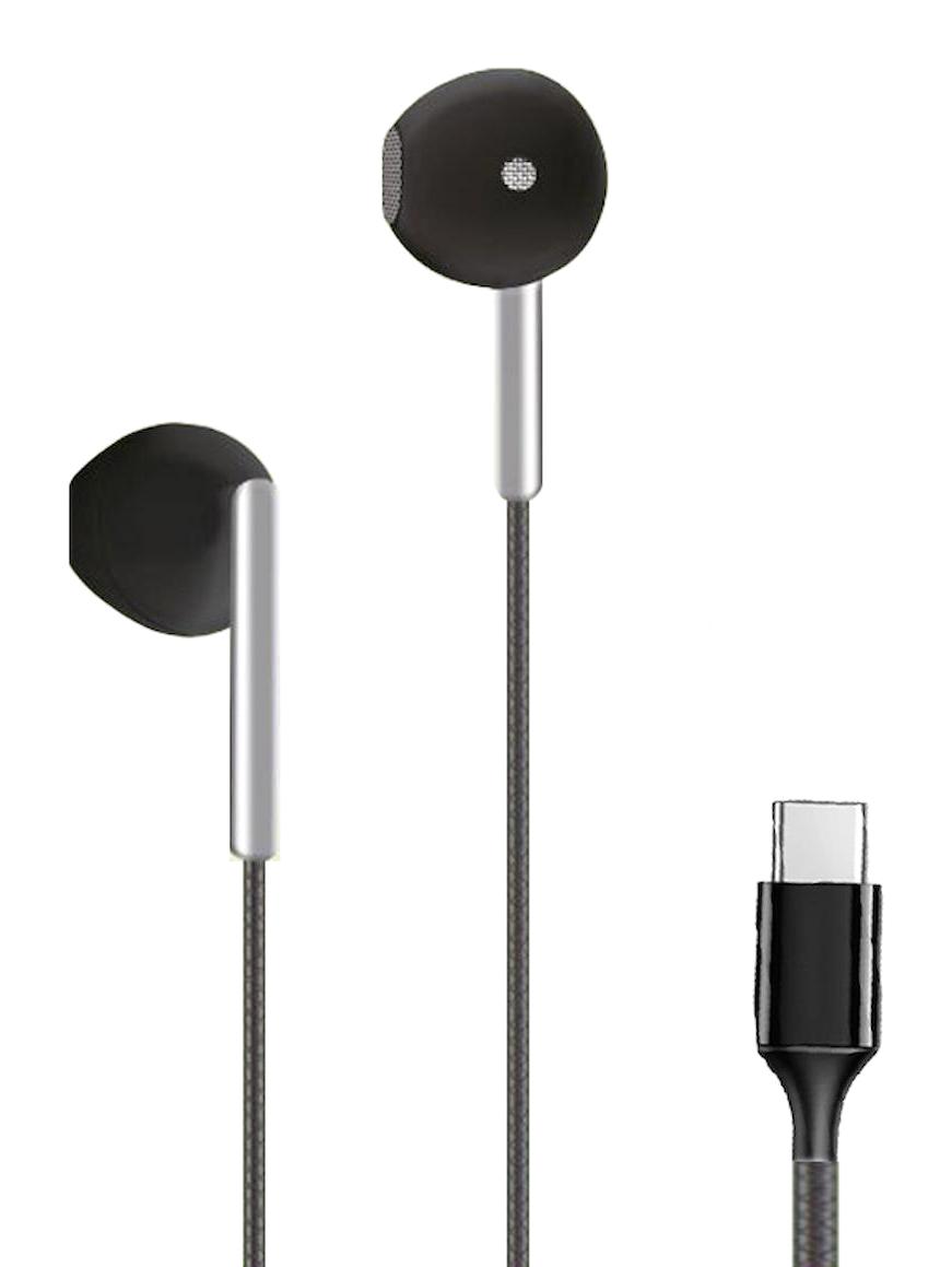 Linktech H46 Silikonsuz Mikrofonlu Type C Gümüş Siyah Kablolu Kulaklık