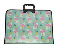 Polin Flamingo Desenli Fermuarlı Yeşil Plastik Resim Çantası 37x54 cm