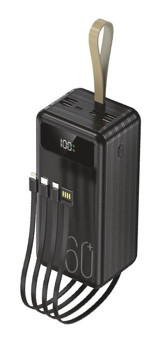 Torima TRM-1060 60000 mAh Hızlı Şarj Işıklı Dijital Göstergeli USB Type C Çoklu Kablolu Powerbank Siyah