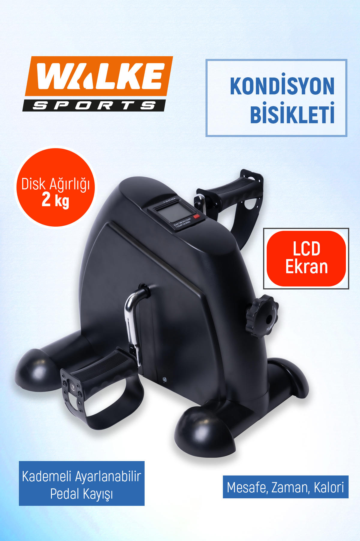 Walke 150 kg Kapasiteli Manuel Yatay Egzersiz Kondisyon Bisikleti Siyah